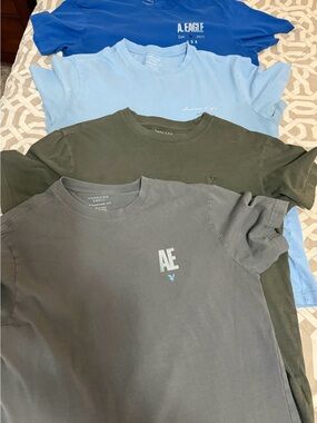 American Eagle XS Short Sleeve Tees - Blue, Light Blue, Olive & Charcoal